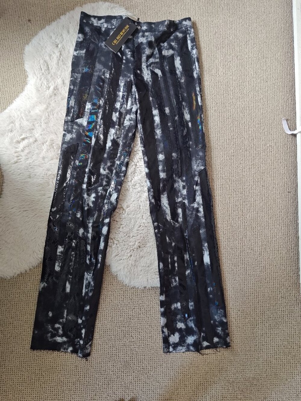 Striped white and black with iridescent leather accents by Call And Respons, NWT - Picture 3 of 5